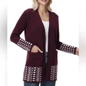 Frye Burgundy Patterned Cardigan Sweater Sz XL